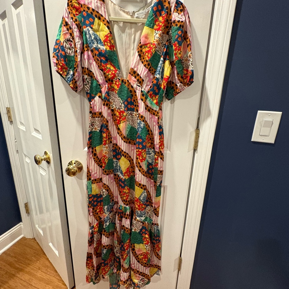 Rhode Beautiful Multi-Colored Patterned Silk Midi… - image 1